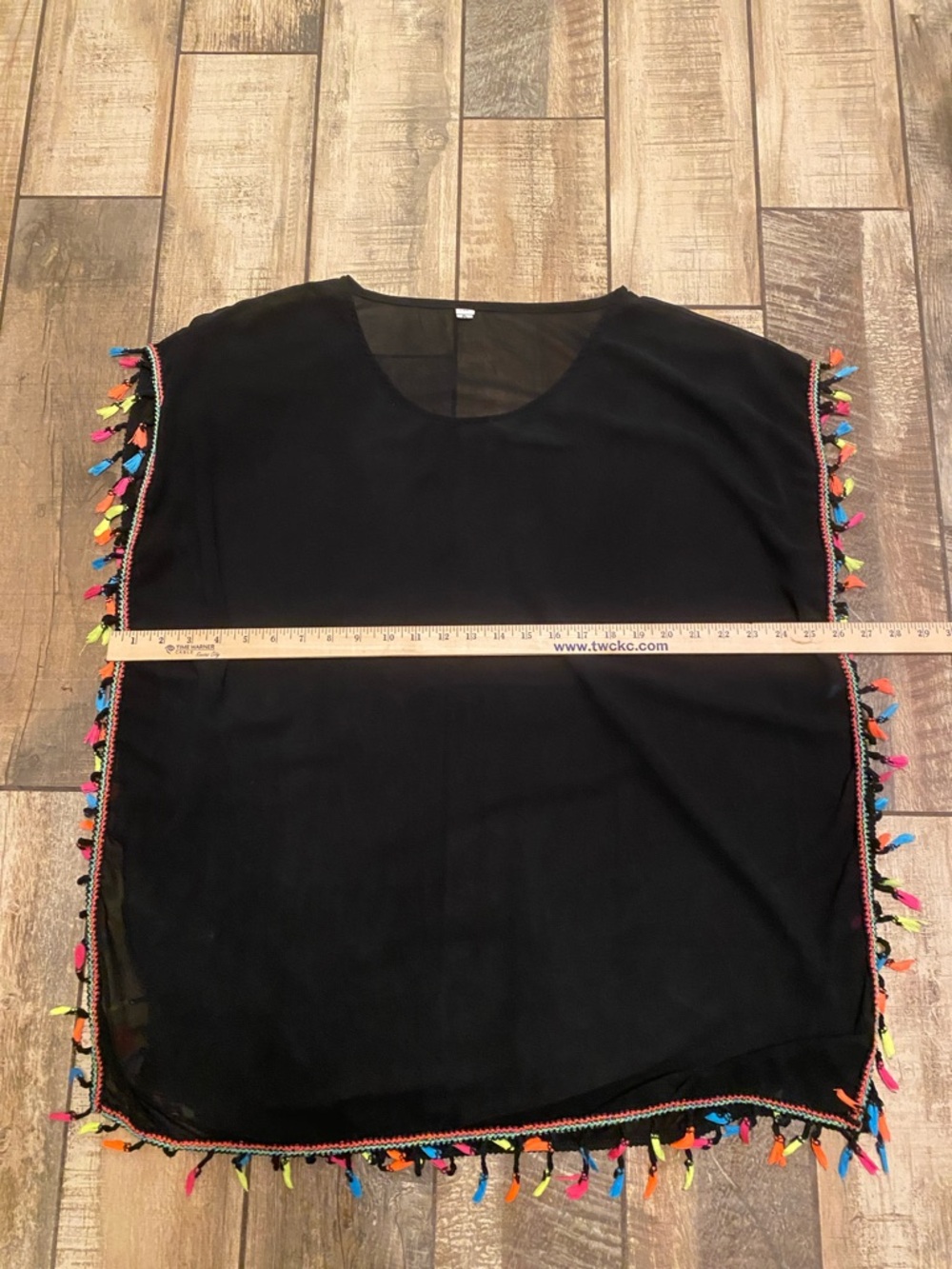 Gokey Black neon Tassel semi sheer black swimsuit coverup - Picture 6 of 11